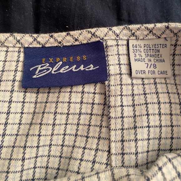 Express Bleus Blue and White Plaid Mini Skirt with Small Slit - Picture 2 of 6
